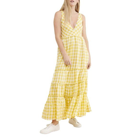 Free People Beach Club Gingham Maxi Dress in Sunshine Yellow/White Sz M - Picture 1 of 16